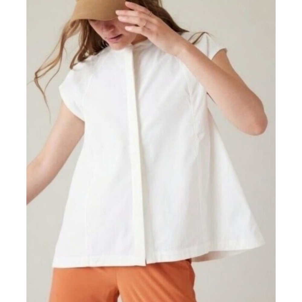Athleta White Minimalist Boxy Blouse Cap Sleeve Hi-Low Hem Lightweight Top Small